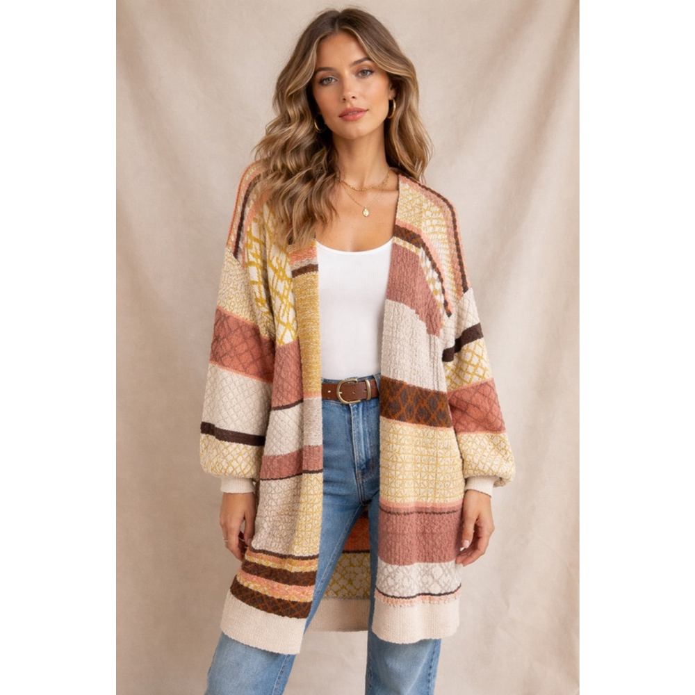 Free People Love & Kisses Patchwork Open Front Long Cardigan Sweater Small